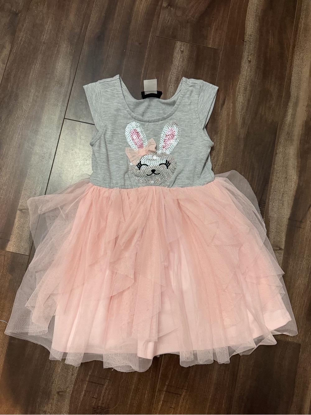 Girls Grey Top Pink Tulle Bunny Dress